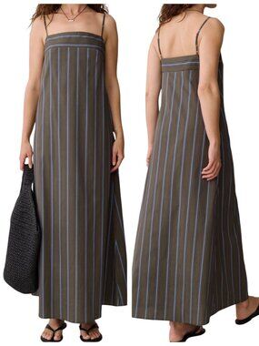 CAARA Corrine Cotton Maxi Dress XS Earthy Stripe Gray Blue NWT